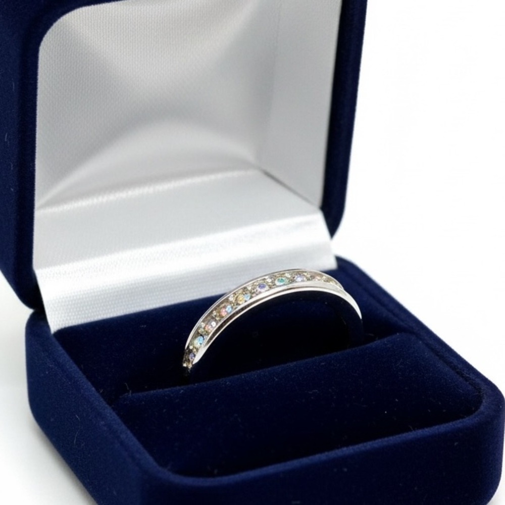 S925 Sterling Silver Semi Eternity Band with Sparkling CZ Gemstones. New.